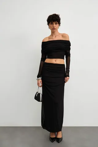 Юбка макси из сетки стрейч черного цвета