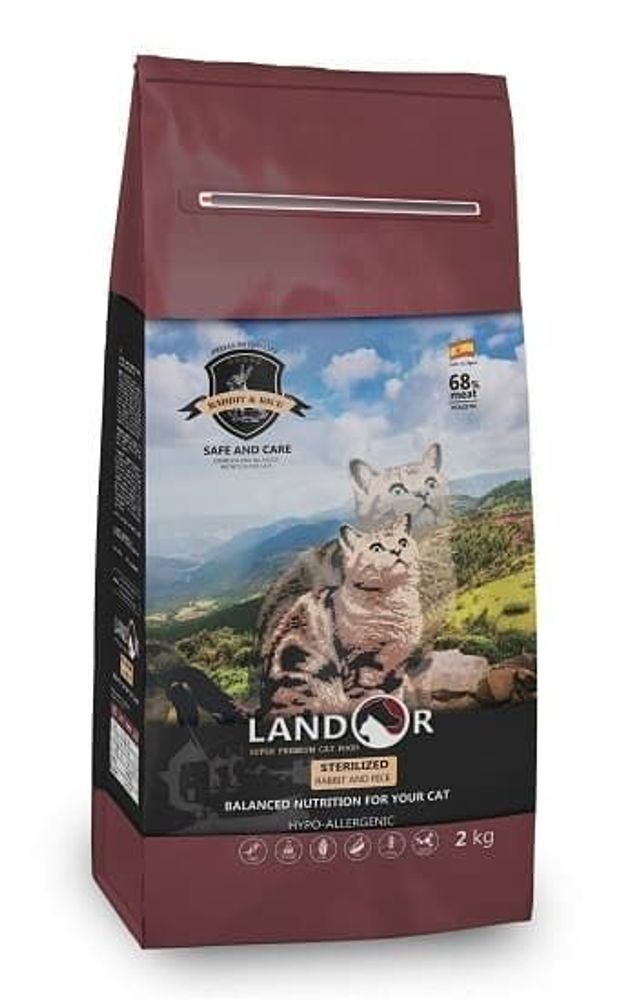 Сухой корм LANDOR для стерилизованных кошек или с избыточным весом с кроликом, Пакет 10кг
