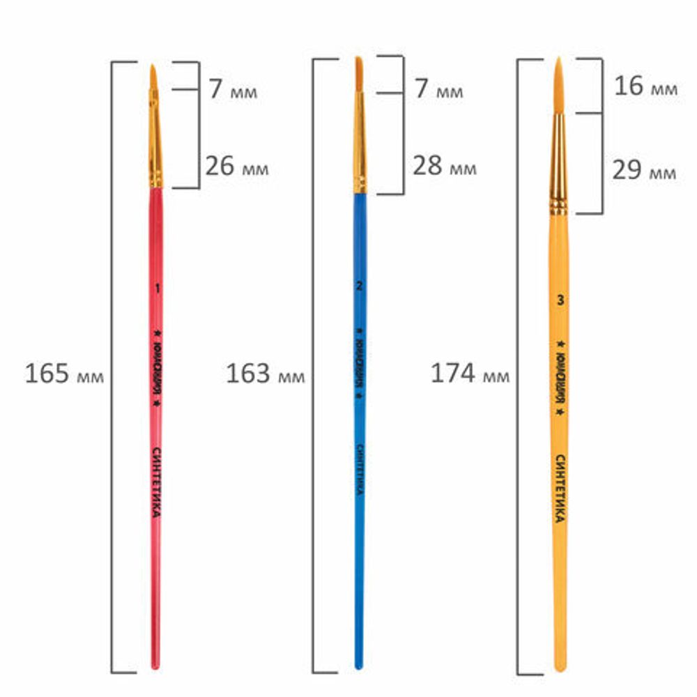 Кисти СИНТЕТИКА набор 5 шт. (круглая 3, плоская 2, 6, 14, овальная 1), блистер, ЮНЛАНДИЯ, 201069