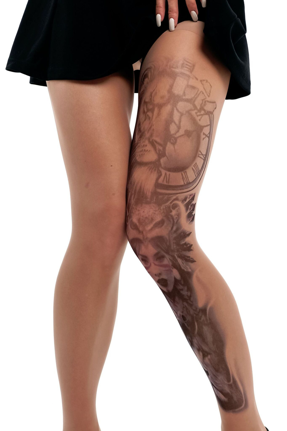 Колготки +size с принтом в виде шаманки (Размер: XL-XXL-XXXL) (Цвет: бежевый)