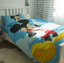 Постельное белье 1.5 Полуторка Сатин Детское Микки Маус Голубой