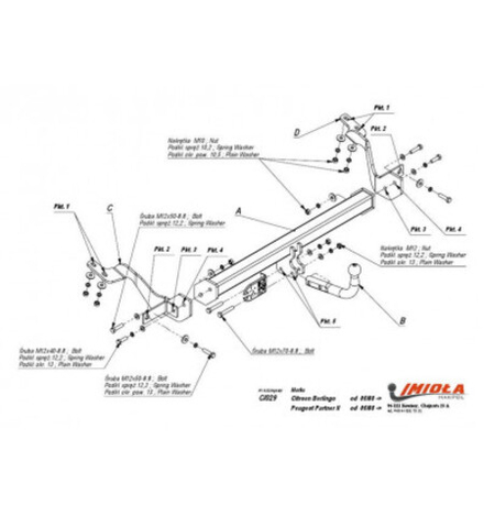 Фаркоп C.029 Imiola на Peugeot Partner B9 (MINIVAN) 2008-15г., Citroen Berlingo 208-19г. B9