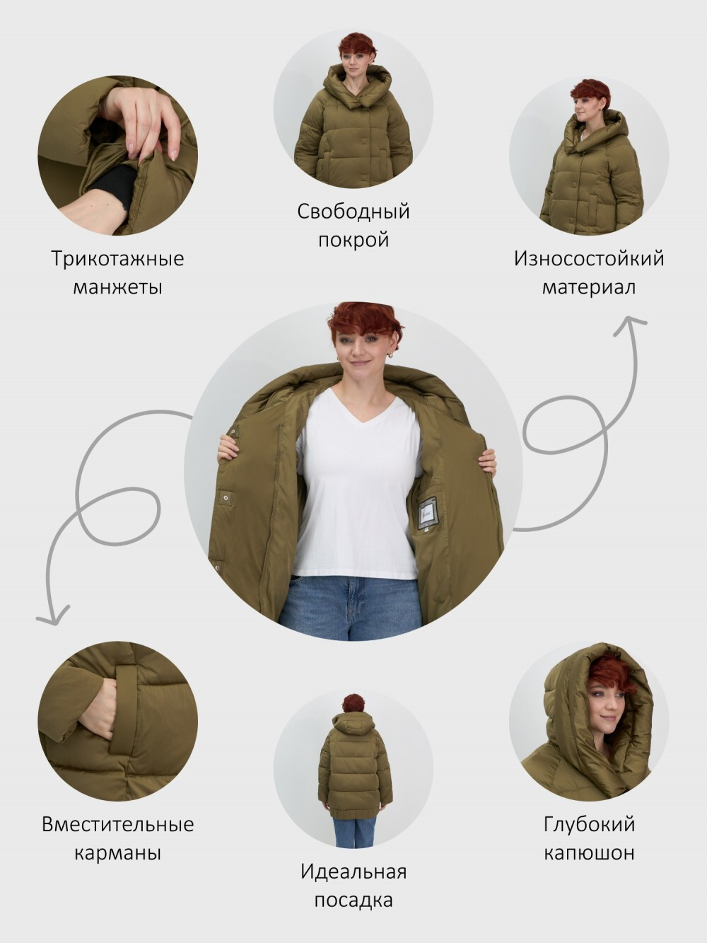 Куртка зимняя женская с капюшоном модная горчичного цвета 7651G