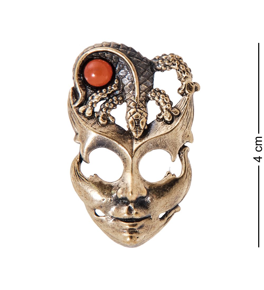AM-4009 Брошь «Маска Ящерица» (латунь, янтарь)
