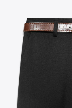 ZARA ПРЯМЫЕ БРЮКИ С РЕМНЕМ, ЧЕРНЫЙ