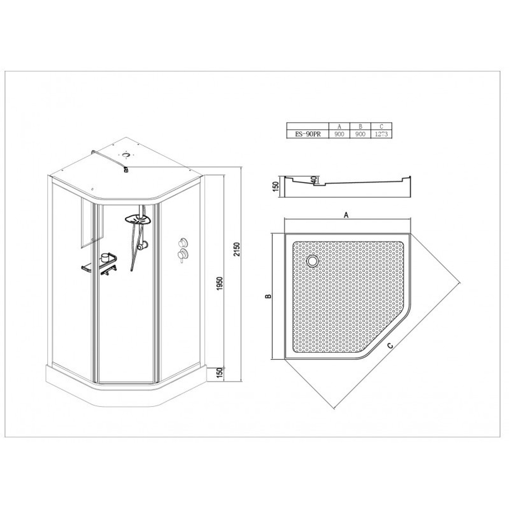 Душевая кабина Esbano (Эсбано) EST-90PR, с низким поддоном, 90х90х210