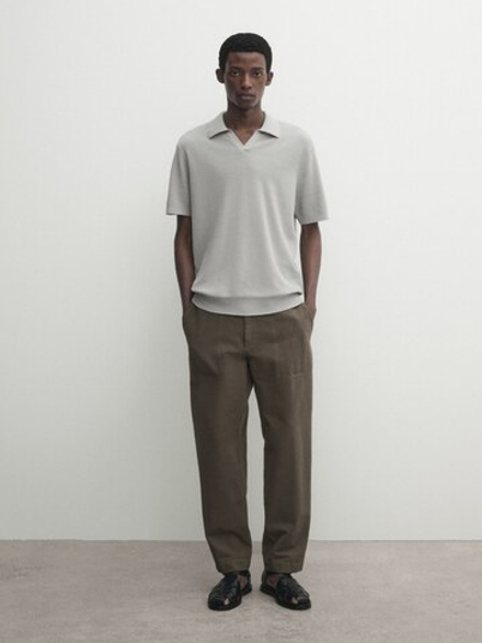 Massimo Dutti Трикотажное поло из смесового хлопка, водянисто-зеленый
