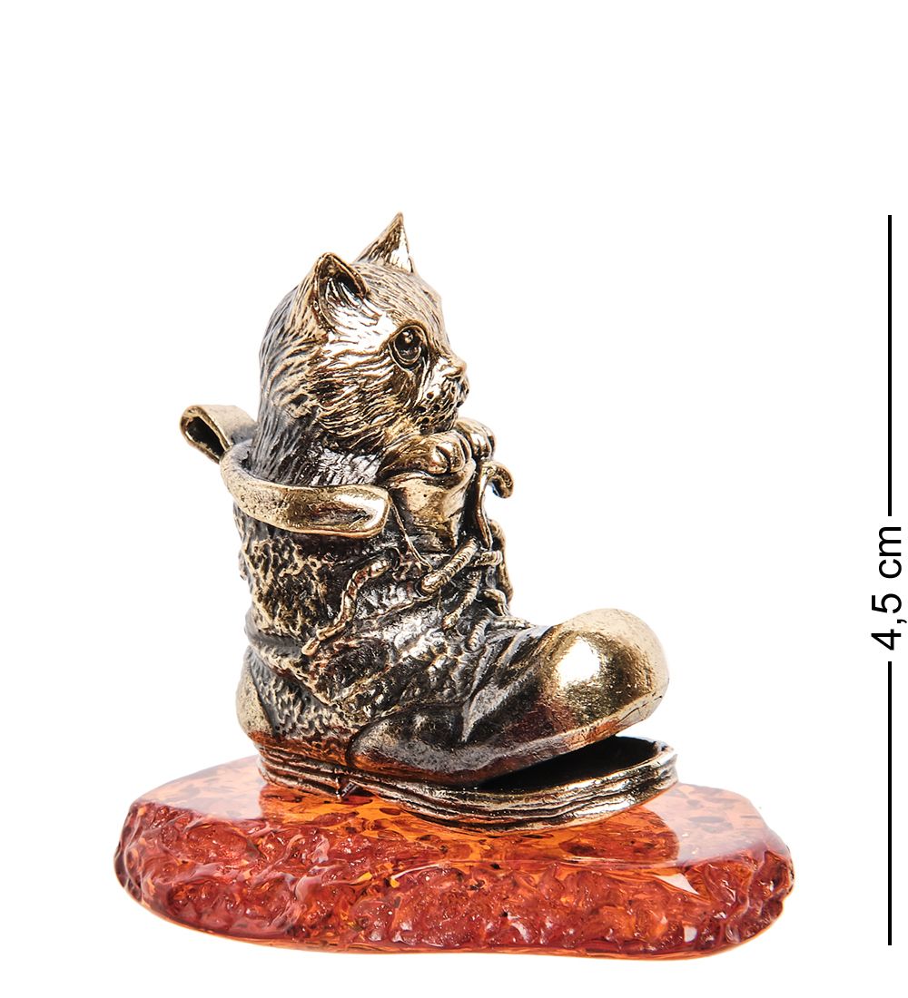 Народные промыслы AM-2136 Фигурка «Котик в башмаке» (латунь, янтарь)
