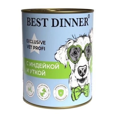 Влажный корм Best Dinner Exclusive Hypoallergenic для собак с индейкой и уткой, банка 340г