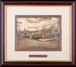 Гравюра "Вид на Москва-реку и Кремль, Москва"