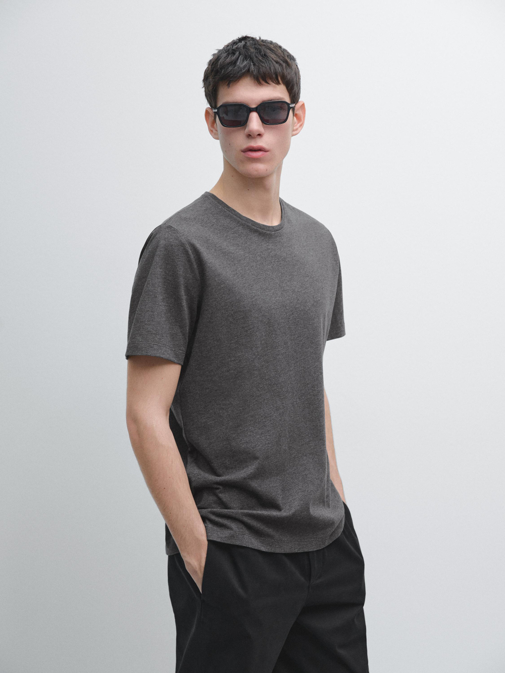 Massimo Dutti Футболка с короткими рукавами, серый меланж