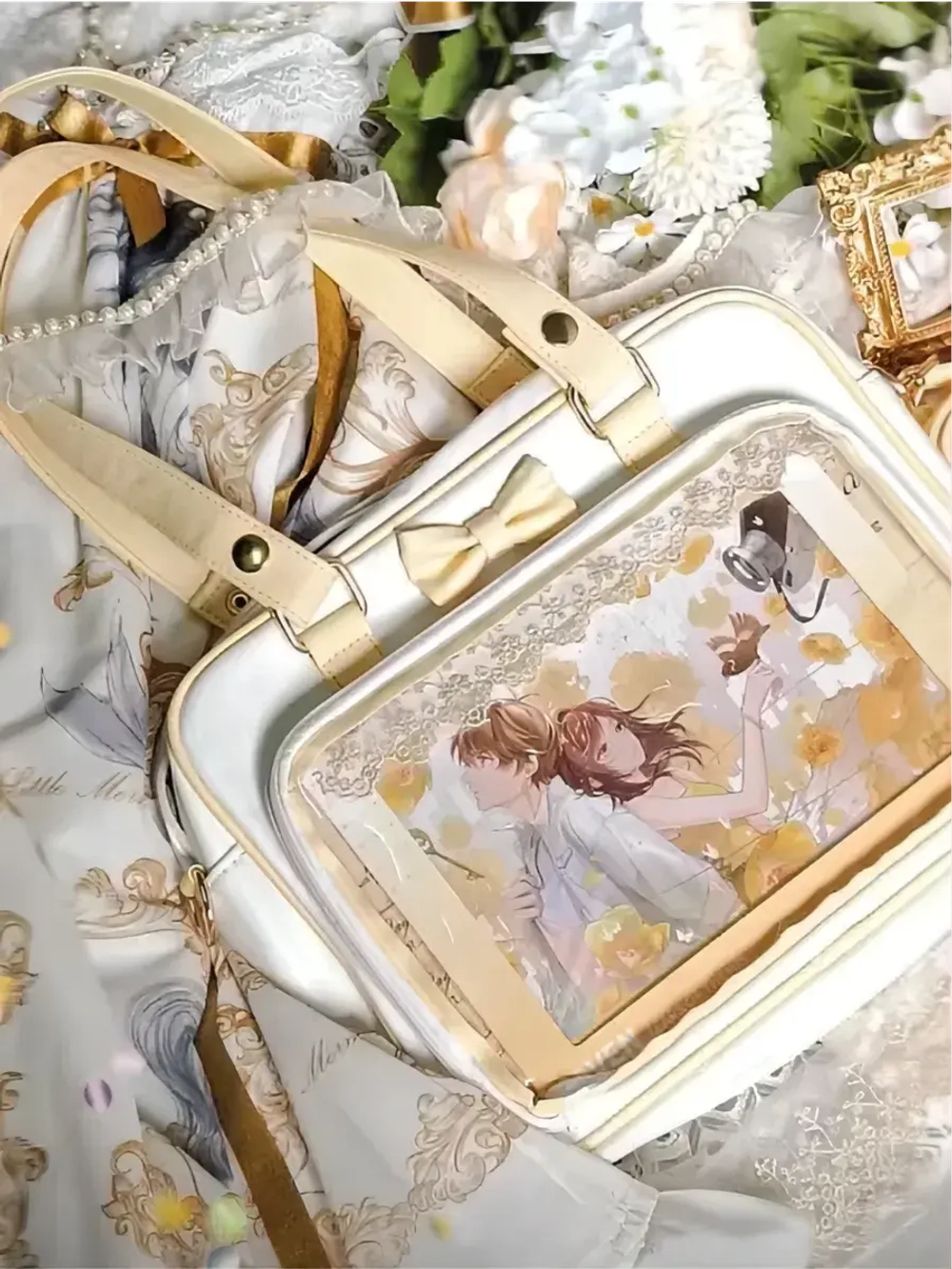 Сумка через плечо с прозрачным окошком желтый бант