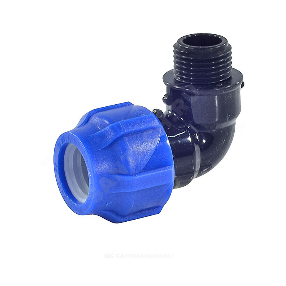 Отвод компрессионный ПЭ Дн 25х1/2"х90гр НР Ру16 VALFEX 1210012425012