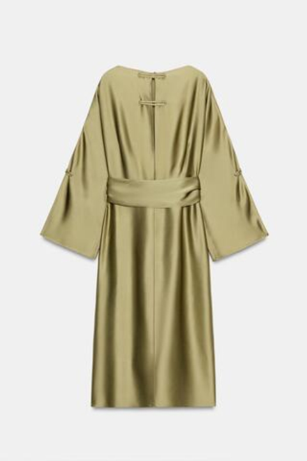 ZARA АТЛАСНОЕ ПЛАТЬЕ МИДИ — ZW COLLECTION, ОЛИВКОВЫЙ