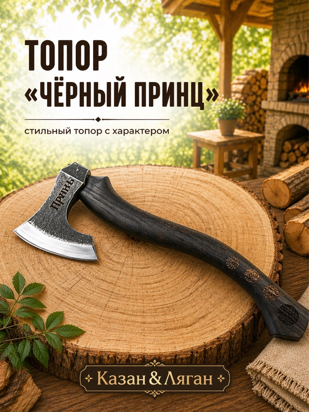 Топор «Черный Принц» сталь 60 г, ручка дуб