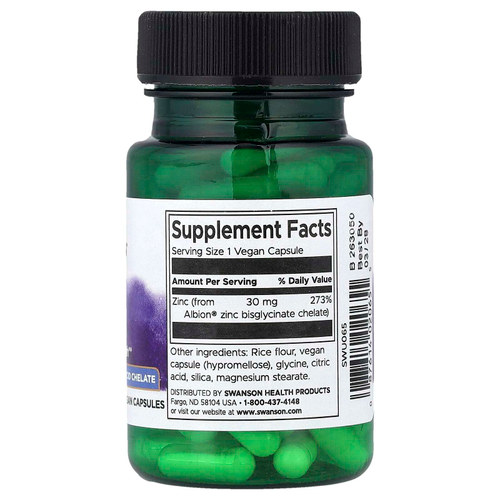 Swanson, цинк Albion®, 30 мг, 90 веганских капсул