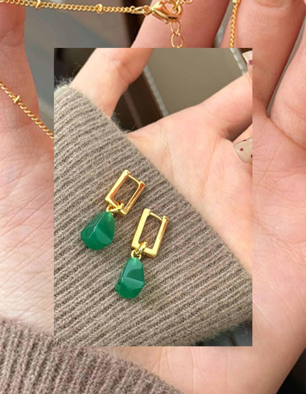 Комплект серьги и подвеска из натурального камня агат