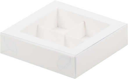 Коробка для конфет 4 шт с прозрачной крышкой белая, 12х12х3 см