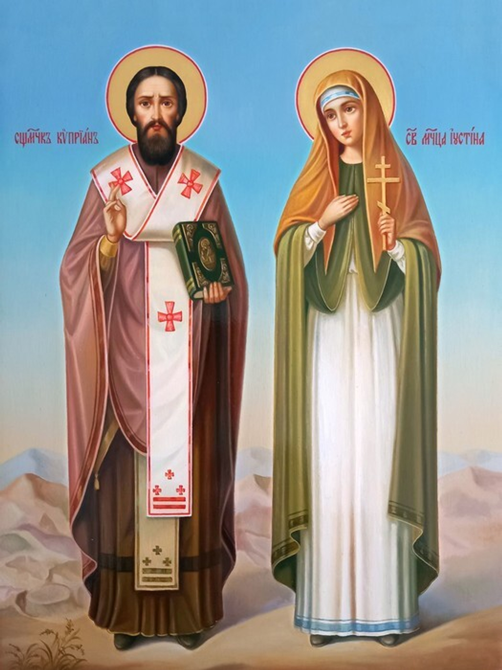 Икона под старину А5. Дерево, холст (святые мужи)