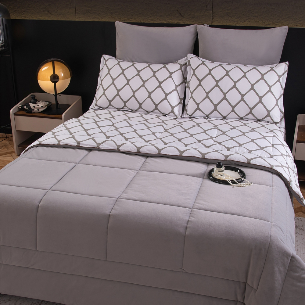 КПБ на резинке Сатин Velouria Luxe с Одеялом VLR011, Евро, 4 наволочки, простынь 180*200*25