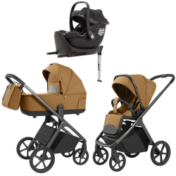 Коляска Carrello Vector 2025 CRL-6551 Ammonite AY329 Pro Absolute Black с базой Isofix 3 в 1 Golden Beige