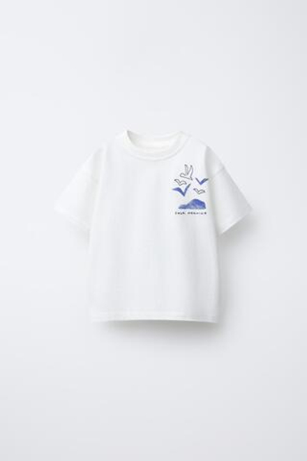 ZARA ФУТБОЛКА С ПРИНТОМ, БЕЛЫЙ