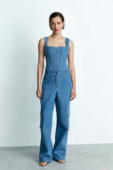 Брюки на низкой посадке из денима с накладными карманами