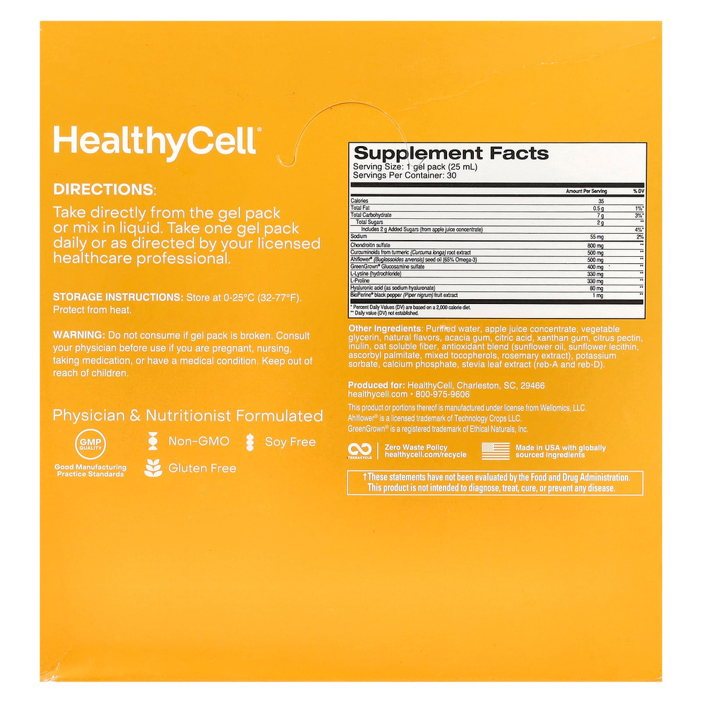 HealthyCell, Здоровье и подвижность суставов, апельсин, 30 гелевых пакетиков по 25 мл (0,84 жидк. Унции)