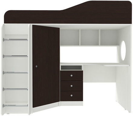 Кровать-чердак КарИВи Кадет 1 с металлической лестницей Белый  Венге