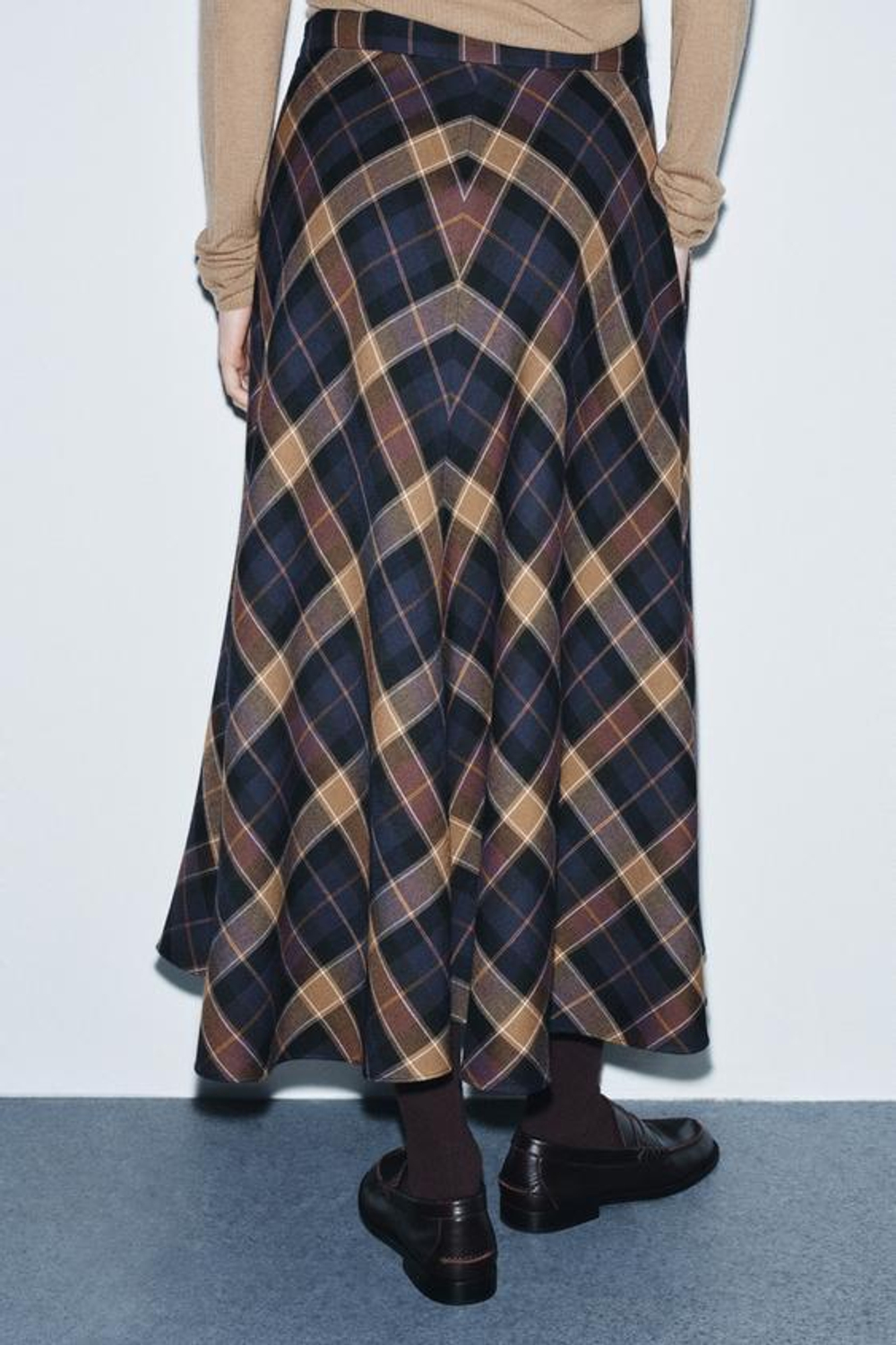 ZARA ШИРОКАЯ ЮБКА В КЛЕТКУ — ZW COLLECTION LIMITED EDITION, СИНИЙ