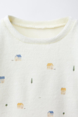 ZARA ВЕЛЮРОВАЯ ПИЖАМА С ПРИНТОМ «ДОМИКИ», ЭКРЮ