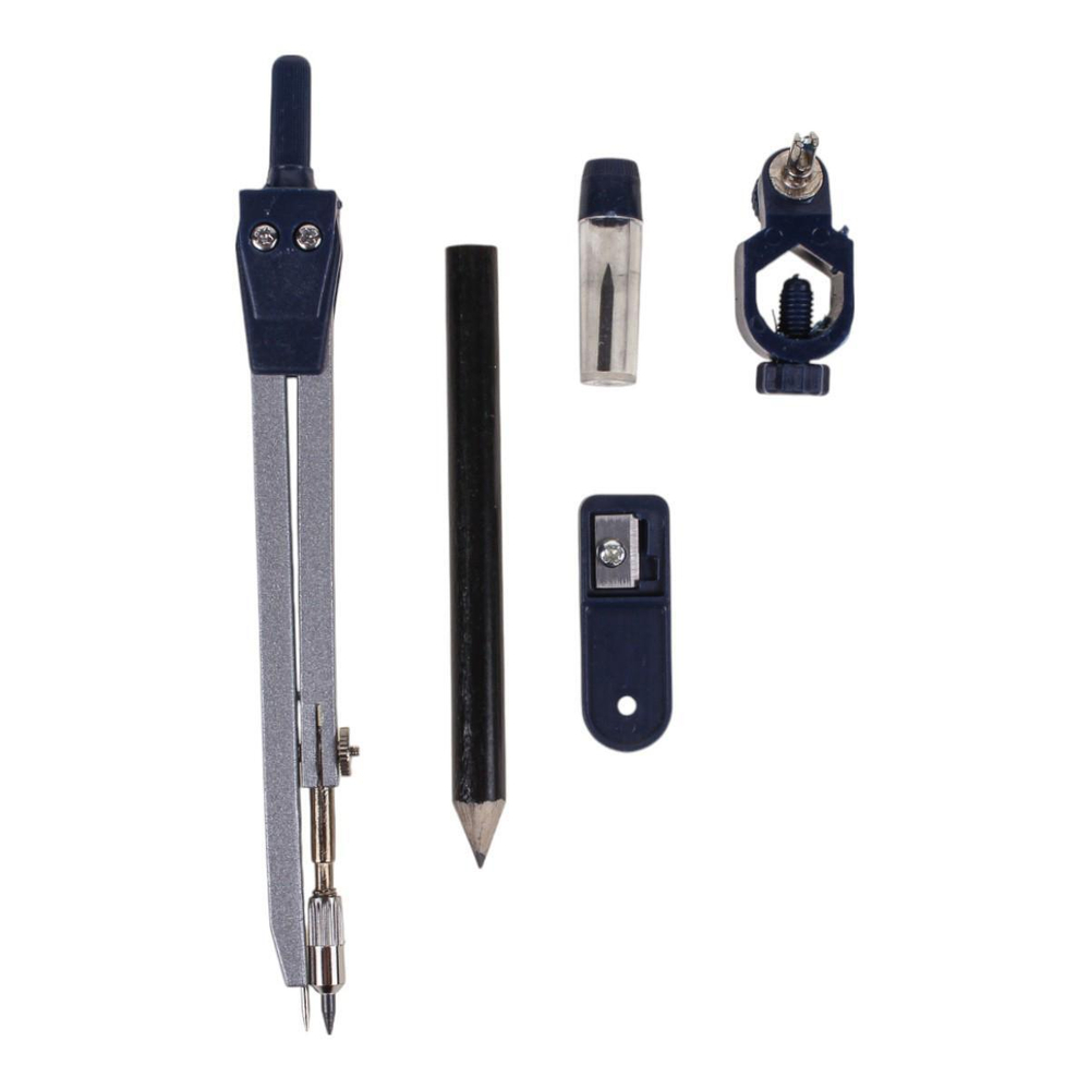 Циркуль 2в1: стержни и насадка под карандаш в наборе, точилка, пласт.футляр