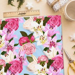 Ткань кулирная гладь голубые цветы счастья