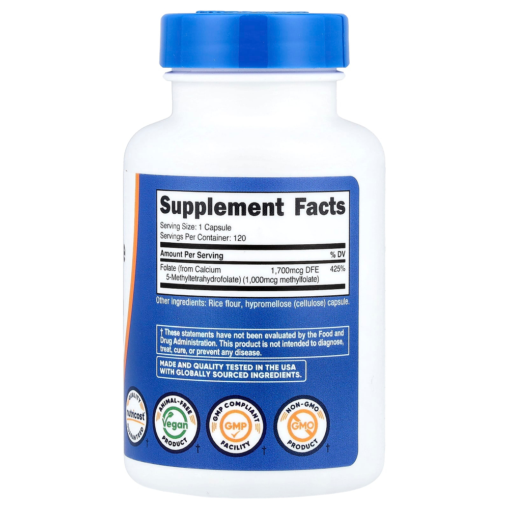Nutricost, L-метилфолат, 1000 мкг, 120 капсул