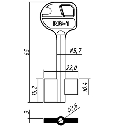 Заготовка сувальдного ключа 10561 KVI 1D КАВИ-1 KV1D КВ-1
