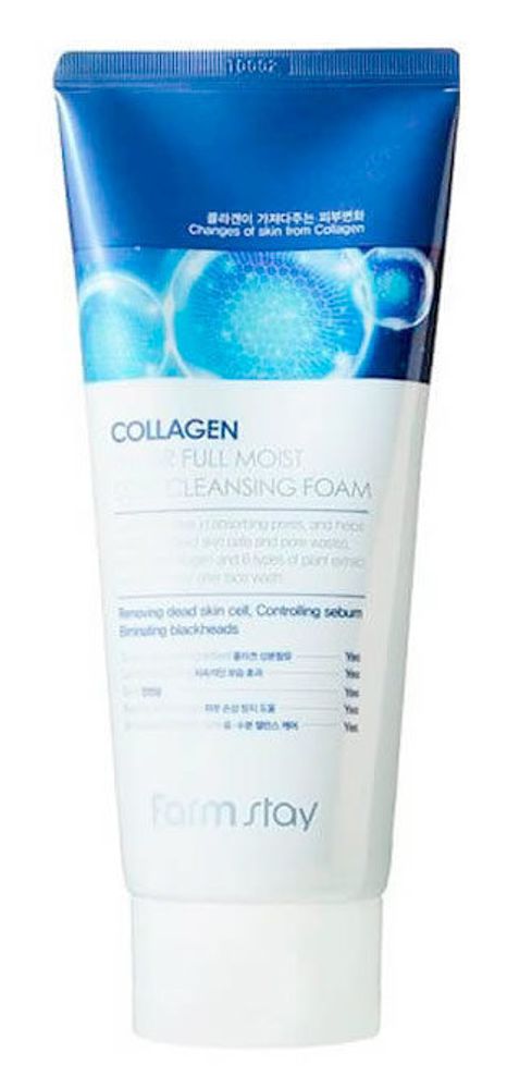 Farmstay пенка увлажняющая очищающая с коллагеном Collagen Water Full Moist Deep Cleansing Foam 180 мл