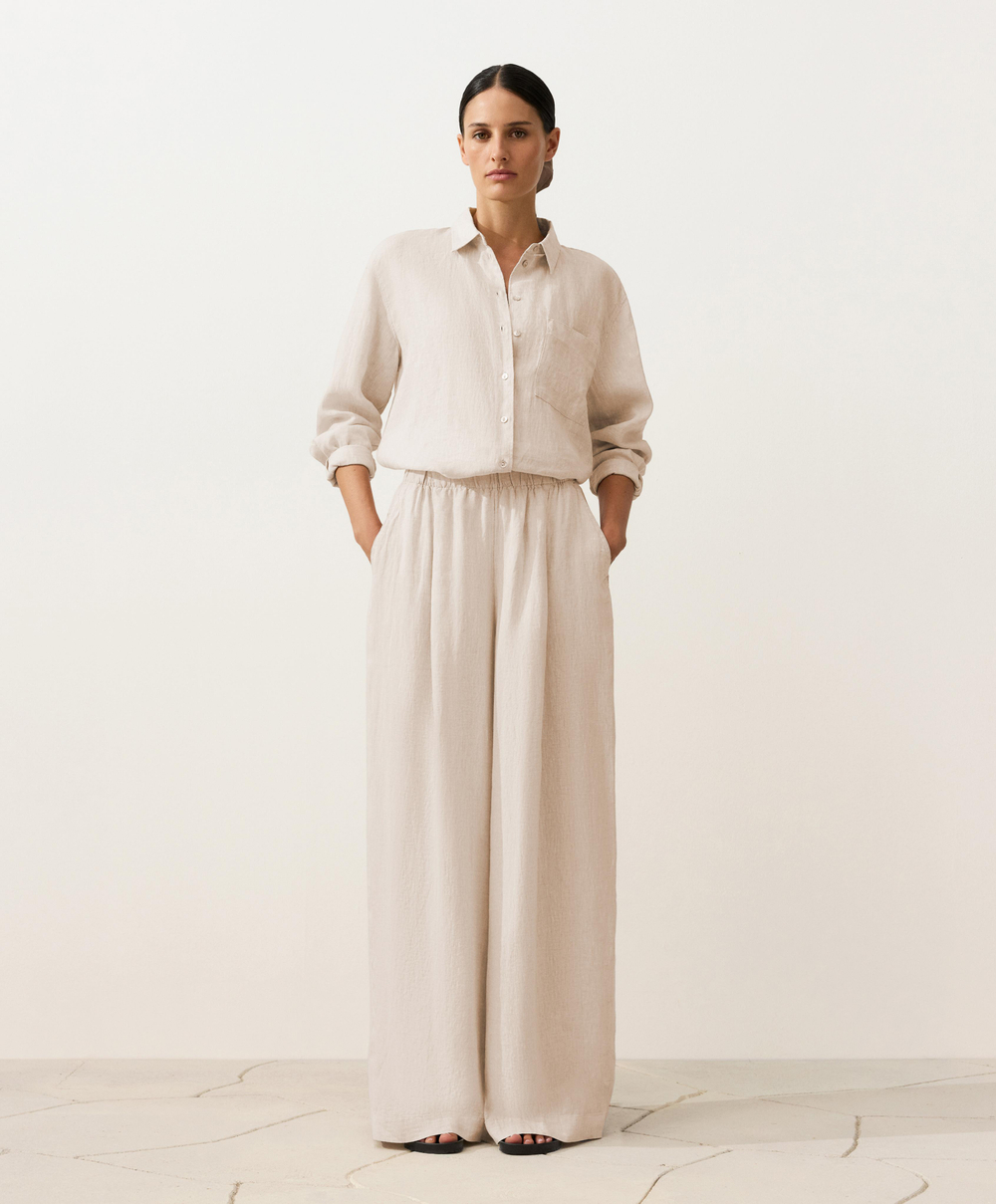 Oysho Рубашка свободного кроя из 100%-го льна, песочный меланж