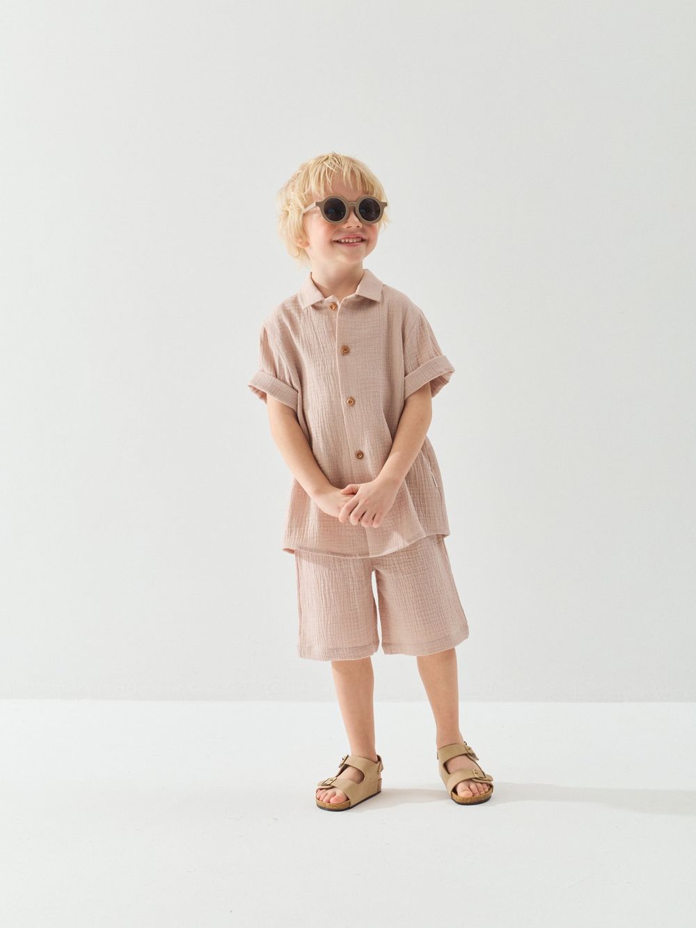Рубашка муслиновая "Песок" с коротким рукавом