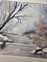 Картина авторская акварельная в паспарту 30х40 см на стену для интерьера "Предзимье"