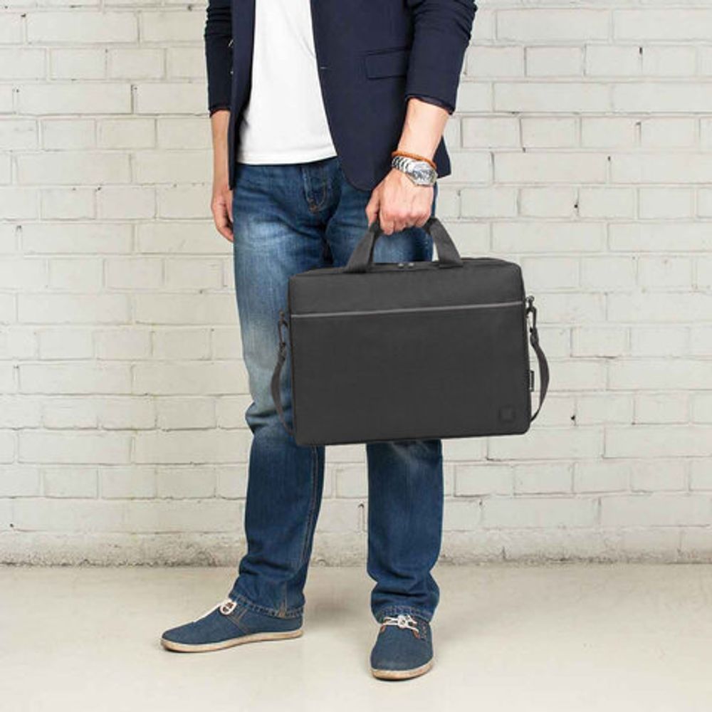 Сумка портфель BRAUBERG PRACTICAL с отделением для ноутбука 15,6", Grey line, черная, 29х40х7 см, 272604