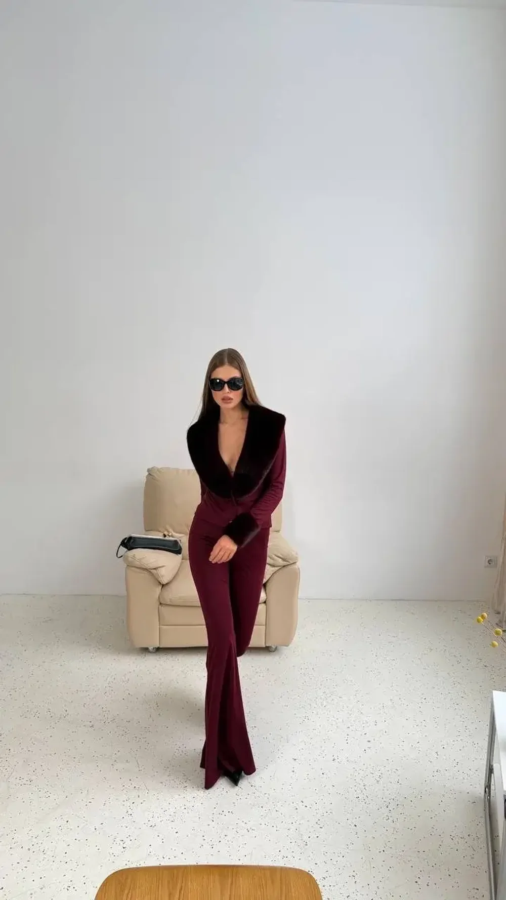 Кардиган с мехом, Бордовый