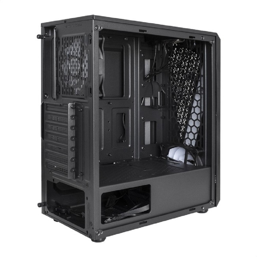 Exegate EX292858RUS Корпус Miditower ExeGate EVO-8225 (ATX, без БП, 2*USB+1*USB3.0, черный, 2 вент. с RGB подсветкой и полоса на передней панели, боковая панель - закаленное стекло)