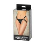 Изумрудные кожаные трусики с кольцом под насадки и замшевыми ремешками БДСМ Арсенал Lady's Arsenal Emerald Panties With A Ring 67021