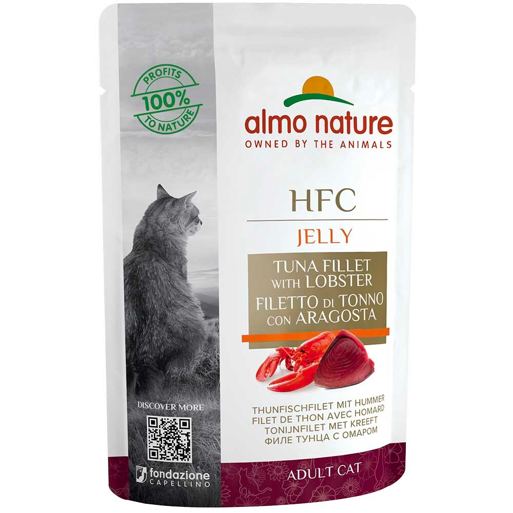 Almo Nature консервы для кошек "HFC Jelly" с филе тунца и омаром (59,1% рыбы) (желе) 55 г пакетик