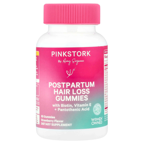 Pink Stork, Жевательные таблетки от послеродового выпадения волос, с клубникой, 60 жевательных таблеток