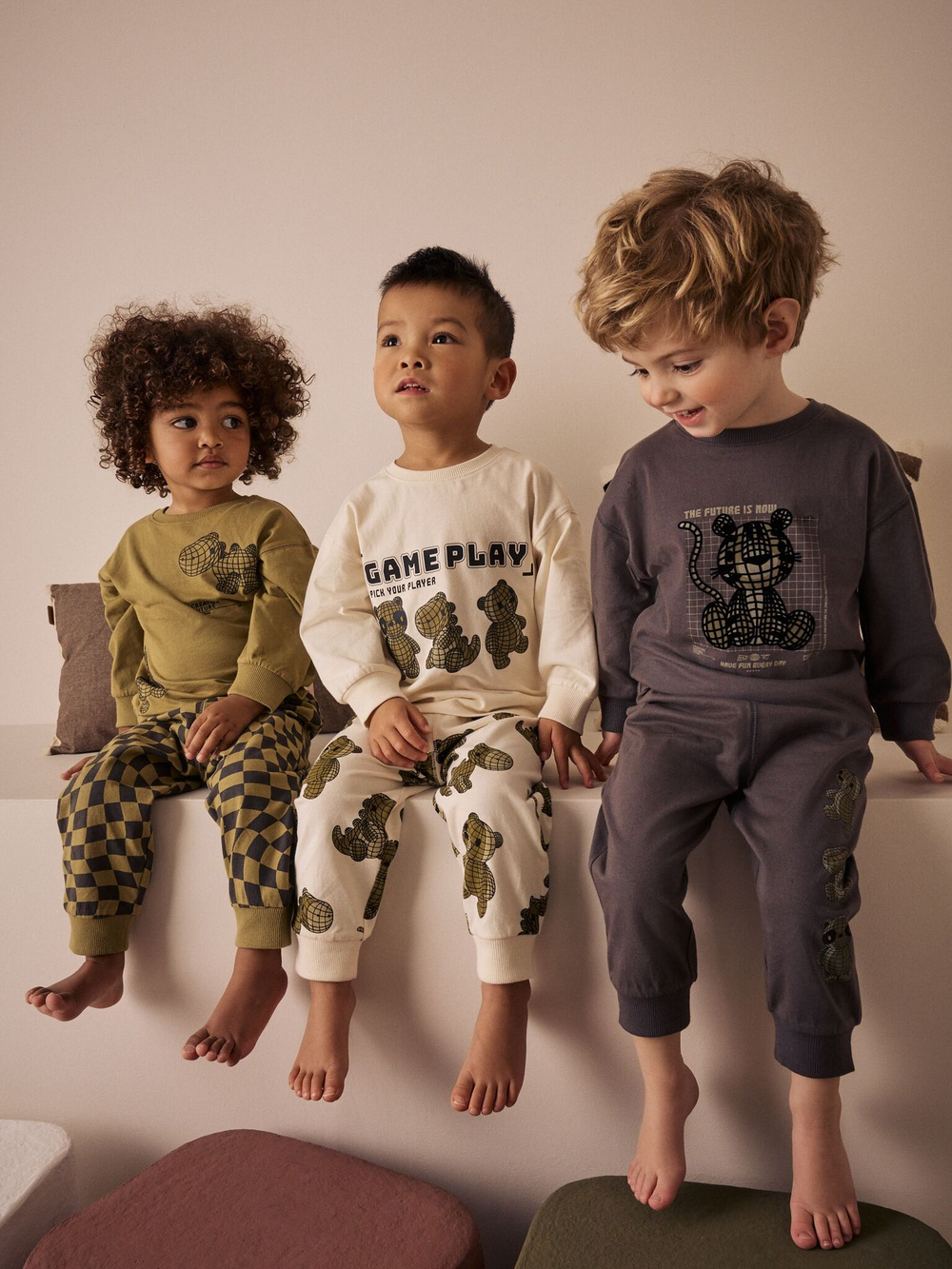 Пижама для мальчика Next AJ0-575, 3 шт., Хаки, Молочный, Серый