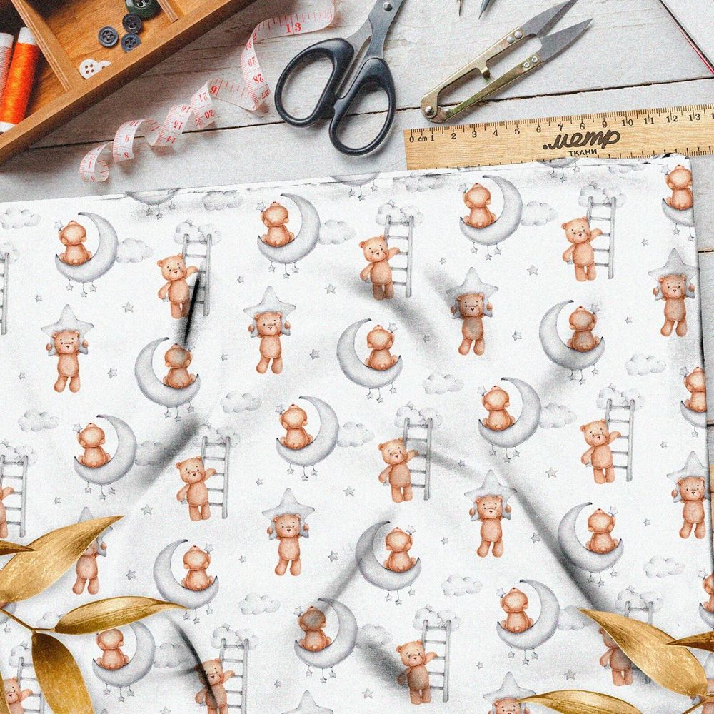 Ткань интерлок медвежонок на луне