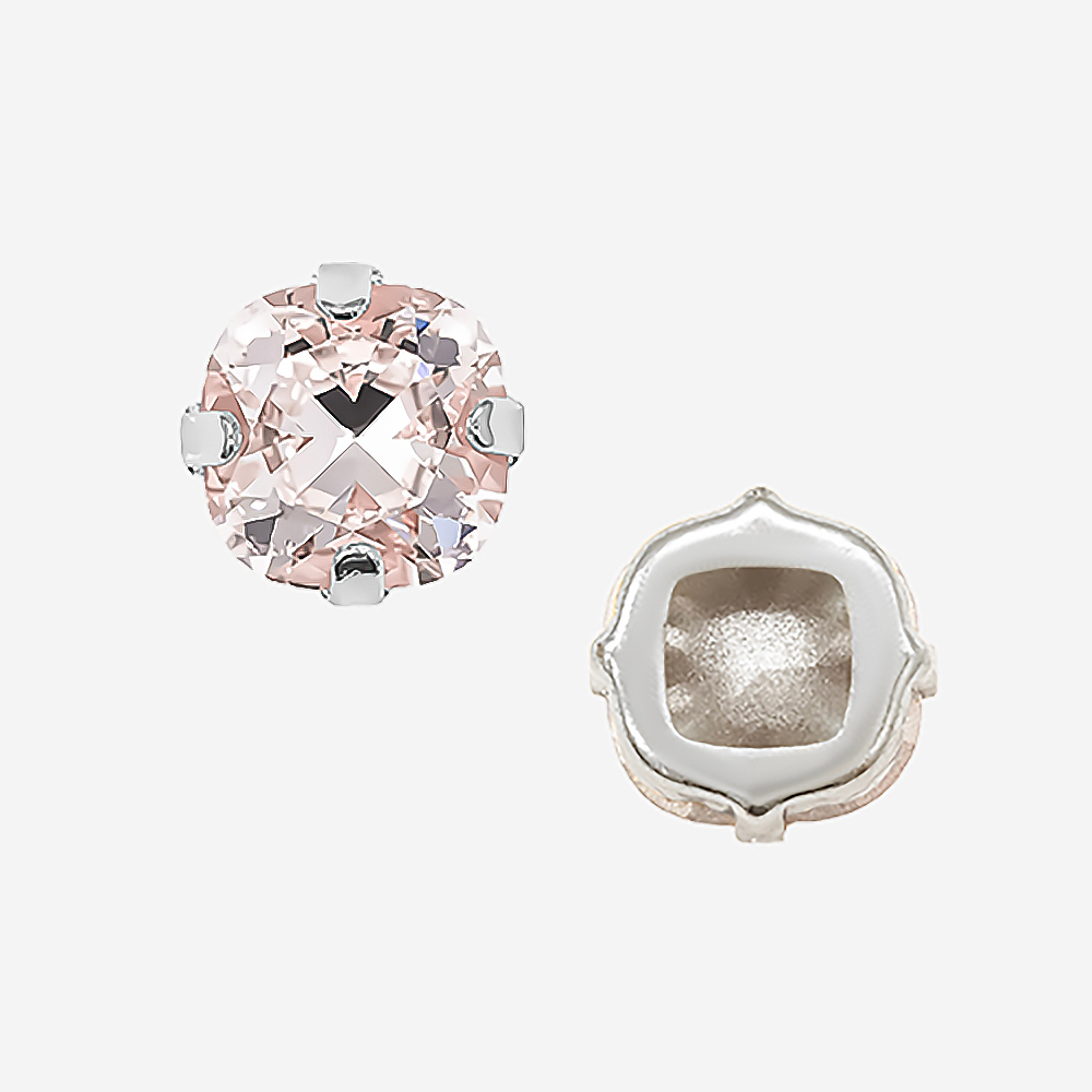 Кристалл Кушон (Сushion) в цапах, оттенок "Светло-розовый"/"Light Rose", 9,2мм, родирование