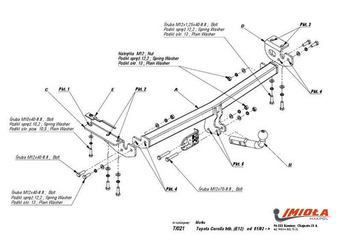 Фаркоп IMIOLA T.021 Toyota Corolla хетчбек 2002-2007(паспорт и сертификат в комплекте)(без электрики)