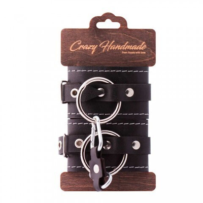 Двухслойные наручники из натуральной кожи с белой строчкой